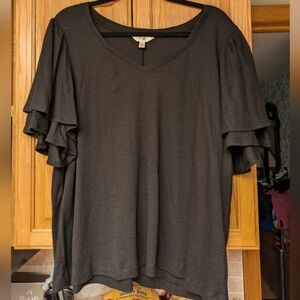 NWOT Black Ruffle Sleeve Top sz 1X Terra & Sky